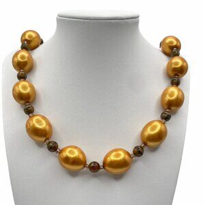 Vintage JOAN RIVERS Golden Egg Pearl Style Necklace with Tiger's Eye Beads